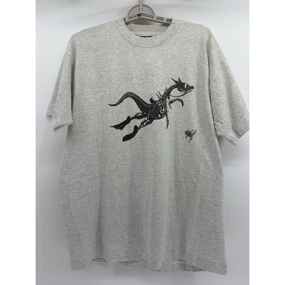 Vintage Fruit of the Loom Dragon Scuba Diving T Shirt XL Novelty Graphic‎ Best